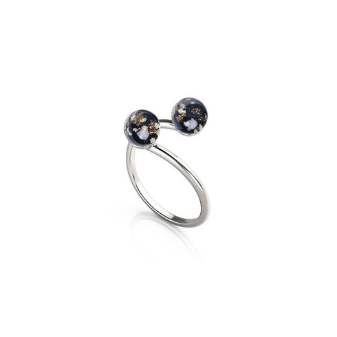 Obsidian | 925er Sterlingsilber | Glühwürmchenglas | Unendlichkeits-Helix-Ring